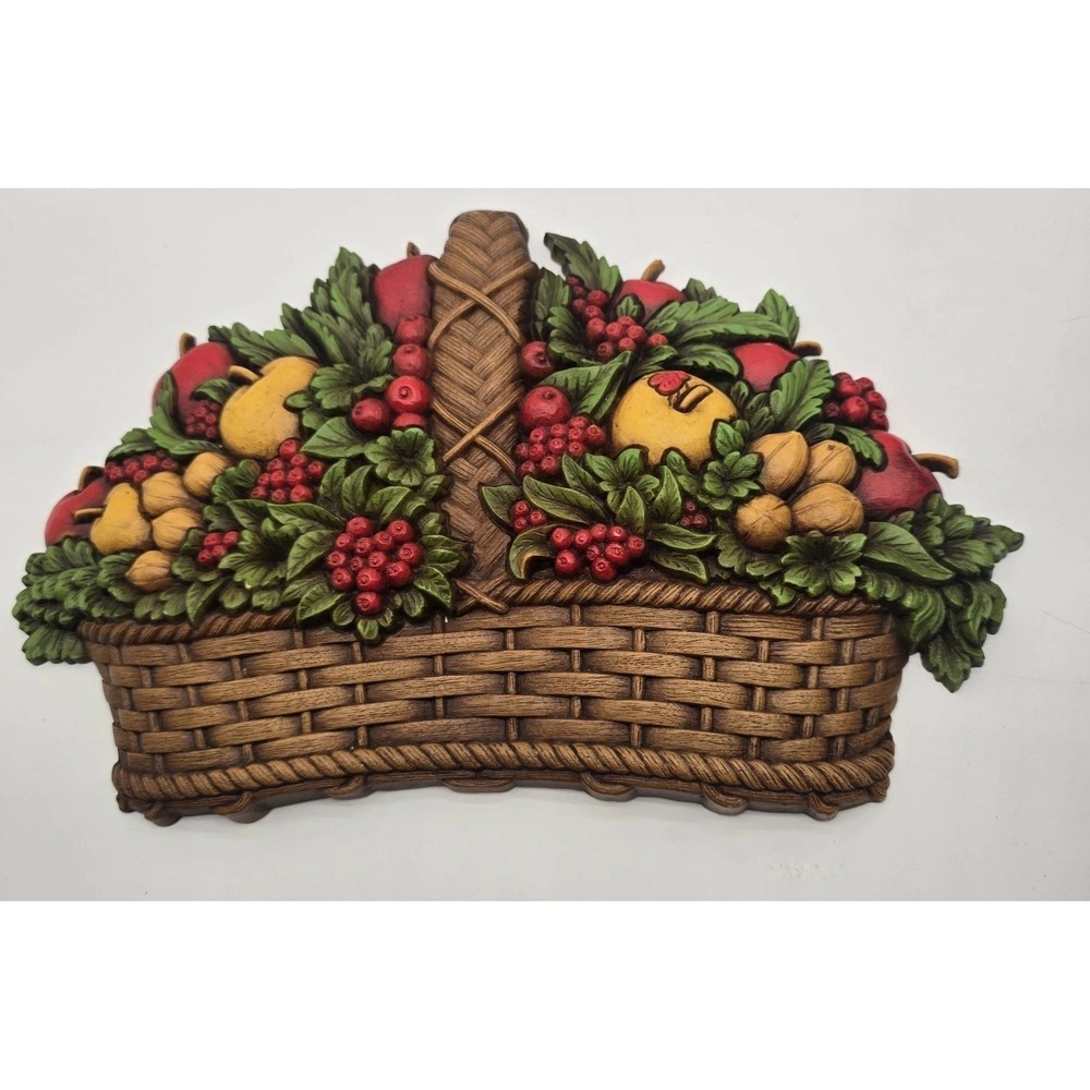 Vintage HOMCO Plastic‎ Wall Hanging Basket of Fruits and Nuts Made In USA 1978